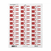 Étiquette Joyeuses Fêtes Cœur Flocon Rouge Blanc (Feuille entière)
