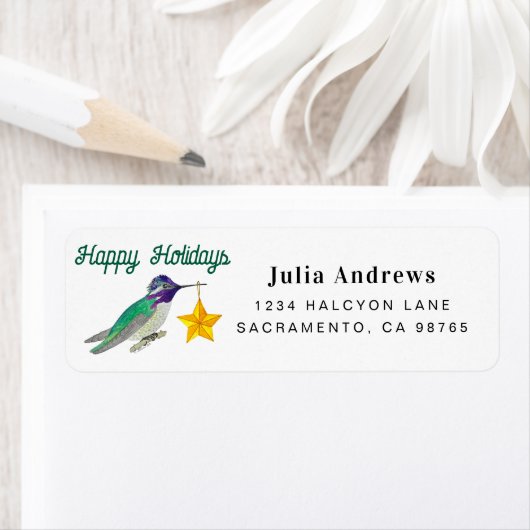 Étiquette Joyeuses Fêtes Colibri (En situation)