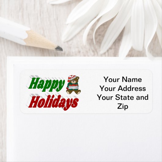 Étiquette Joyeuses fêtes Teddy Bear typographie de Noël (En situation)