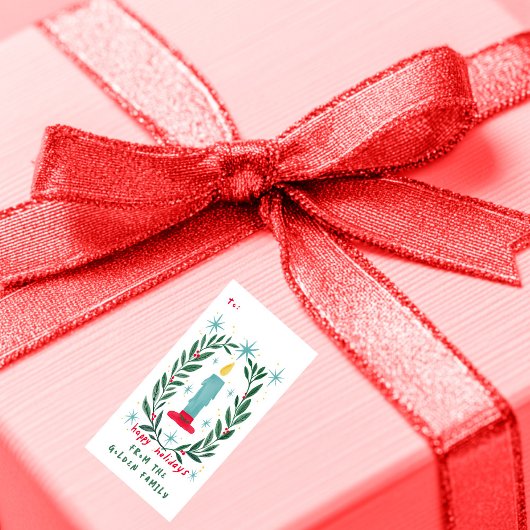 Étiquette Joyeuses vacances bougie main tiré à partir de