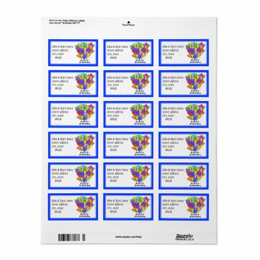 Étiquette Joyeux anniversaire - Ballons de fête (Feuille entière)