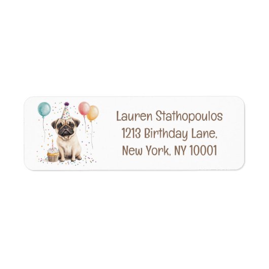 Étiquette Joyeux Anniversaire Chien Pug (Devant)