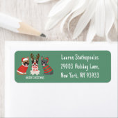 Étiquette Joyeux Buldogs français de Noël (En situation)