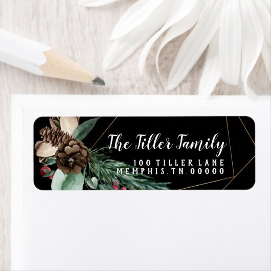 Étiquette Joyeux cadre Floral Or de Noël (En situation)