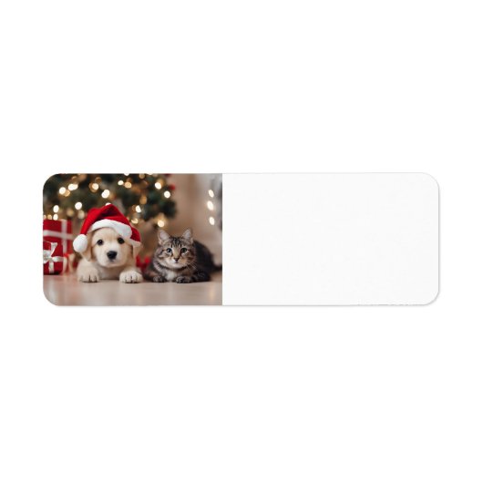 Étiquette Joyeux chat et chien de Noël (Devant)