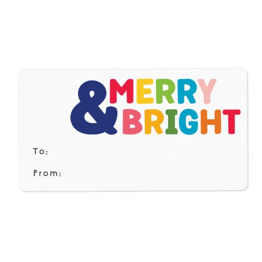 Étiquette Joyeux et brillant cadeau rectangulaire coloré mod (Devant)