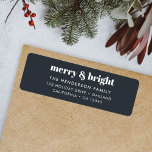 Étiquette Joyeux et brillant Noir et Blanc tendance Noël<br><div class="desc">Un élégant label d'adresse de retour de vacances moderne avec une typographie rétro audacieuse citant "joyeux & lumineux" en blanc sur un arrière - plan noir off. L'accueil et l'adresse peuvent être facilement customisés pour répondre à vos besoins. Un design fun et branché pour se démarquer cette saison des Fêtes...</div>
