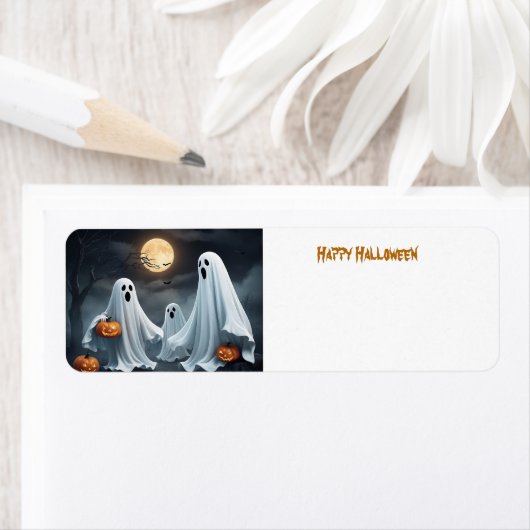 Étiquette Joyeux fantôme d'Halloween (En situation)