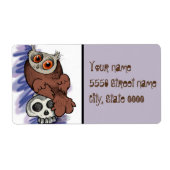 Étiquette Joyeux Halloween ! Crâne de Chouette rousse (Devant)