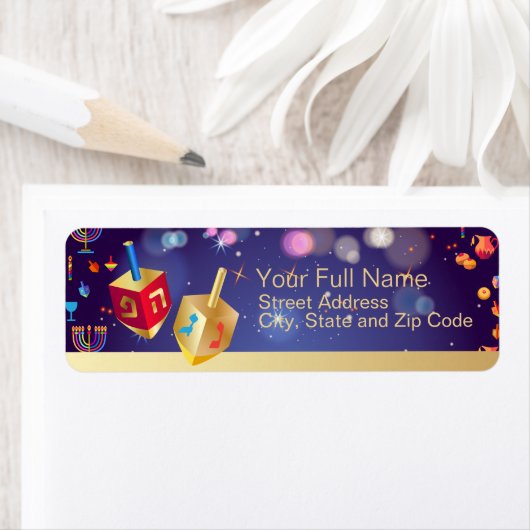 Étiquette Joyeux Hanoukka Holiday Gold Hanoukka Menorah (En situation)