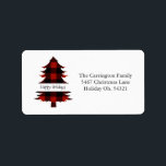 Étiquette Joyeux jours fériés Buffalo Check Christmas Adress<br><div class="desc">Joyeuse typographie des fêtes. Pays doux,  buffle rouge rustique et noir vérifier l'étiquette d'adresse de retour personnalisée pour tous vos cartes de fin de année.</div>