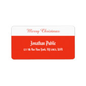 Étiquette Joyeux Modèle de script de Noël Rouge Blanc Adress (Devant)