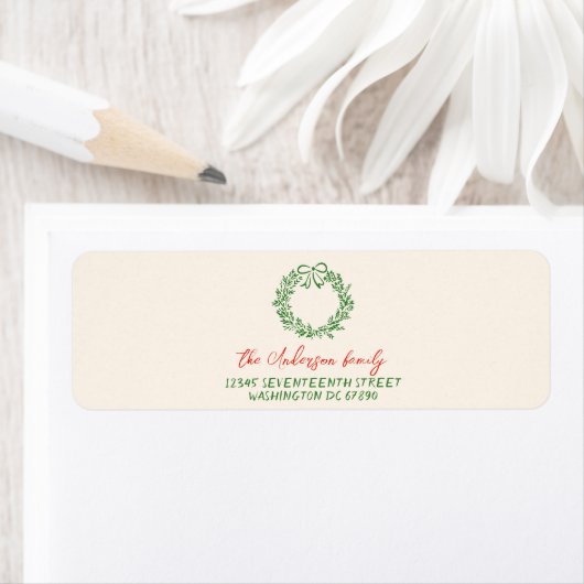 Étiquette Joyeux Noël à la main rouge rétro à ruban (En situation)