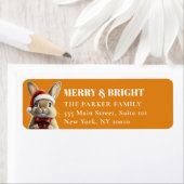 Étiquette Joyeux Noël! Adorable, Lapin, Santa Hat (En situation)