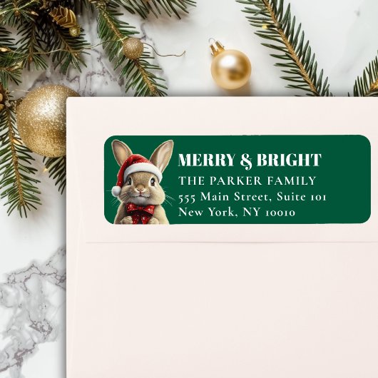 Étiquette Joyeux Noël! Adorable, Lapin, Santa Hat
