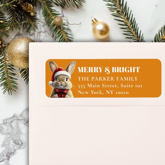 Étiquette Joyeux Noël! Adorable, Lapin, Santa Hat