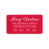 Étiquette Joyeux Noël Adresse de vacances de script rouge (Devant)