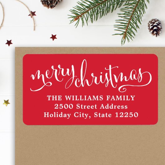Étiquette Joyeux Noël Adresse Moderne Rouge Script