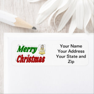 Étiquette Joyeux Noël Angel rouge vert typographie