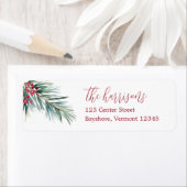 Étiquette Joyeux Noël Aquarelle Pine et Berries (En situation)