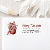 Étiquette Joyeux Noël Aquarelle Rouge Ornement (En situation)