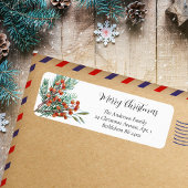 Étiquette Joyeux Noël Aquarelle simple Baies rouges