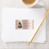 Étiquette Joyeux Noël, Arbre de Noël, Or Rose (En situation)