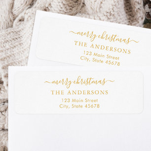 Étiquette Joyeux Noël Blanc Gold Adresse de retour