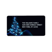 Étiquette Joyeux Noël Bleu Arbre & Étoiles Vacances (Devant)