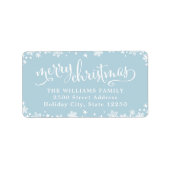 Étiquette Joyeux Noël Blue Snowflake Adresse de retour (Devant)