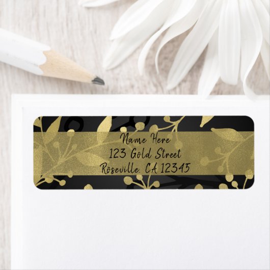 Étiquette Joyeux Noël Botanique Noir & Or Élégant (En situation)