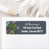 Étiquette Joyeux Noël Boughs d'épinette bleue Retour (En situation)