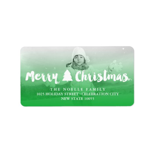 Étiquette Joyeux Noël Brush Script Arborescence Adresse phot (Devant)