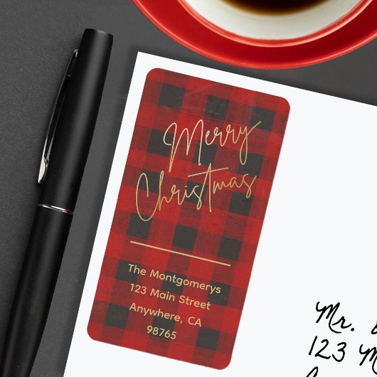 Étiquette Joyeux Noël Buffalo Check Adresse de retour