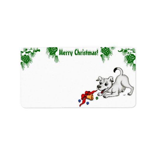 Étiquette Joyeux Noël ! Chiot avec Bell et Ball (Devant)