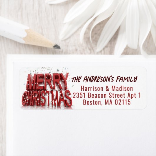 Étiquette Joyeux Noël Classique Cerisier Rouge (En situation)