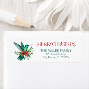 Étiquette Joyeux Noël Colibri décoré pour Noël