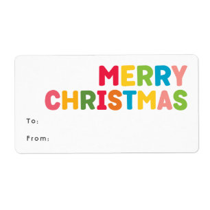 Étiquette Joyeux Noël coloré et lumineux cadeau rectangulair