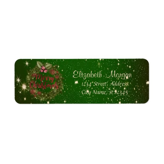 Étiquette Joyeux Noël, Couronne de fête verte (Devant)