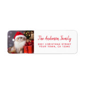 Étiquette Joyeux Noël du chat dans un chapeau de Père Noël (Devant)