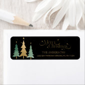 Étiquette Joyeux Noël Elégant Aquarelle Arbres Noir (En situation)