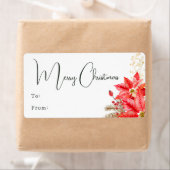 Étiquette Joyeux Noël Floral moderne Cadeau rectangulaire (En situation)