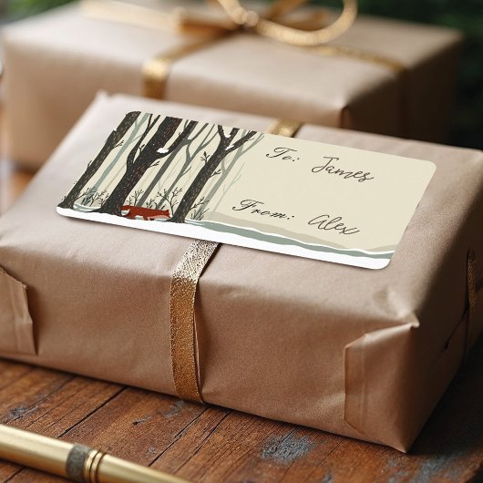Étiquette Joyeux Noël Forêt d'hiver Forêt de renard Joie