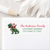 Étiquette Joyeux Noël Funny Père Noël chevauchant un dinosau (En situation)