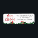 Étiquette Joyeux Noël Garland et Red Christmas Script<br><div class="desc">Joyeux Noël Aquarelle Garland et Rouge Script de Noël Holiday Retours Adresse Label sont parfaits pour une carte de Noël moderne et élégant.</div>