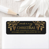Étiquette Joyeux Noël Gold & Black Holly Adresse de retour (En situation)