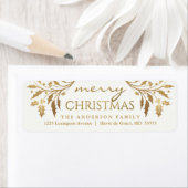 Étiquette Joyeux Noël Gold Holiday Holly Adresse de retour (En situation)