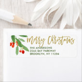 Étiquette Joyeux Noël Holly Berry Adresse de retour (En situation)