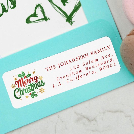 Étiquette Joyeux Noël Holly Berry Famille