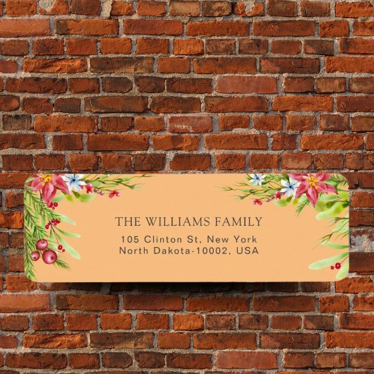 Étiquette Joyeux Noël Holly Berry Pine Très Joyeux Orange